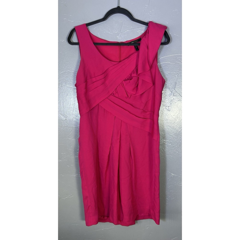 BCBGMAXAZRIA sheath dress elegant diagonal Pleating Silk Luxury Classic Chic 10